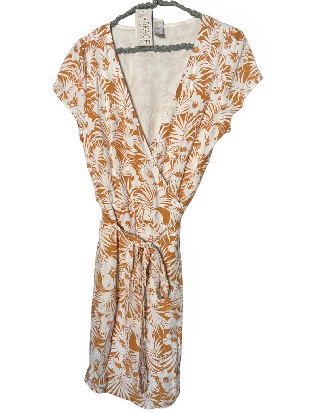 L*Space Mini Wrap Dress Yellow & White Floral Medium Short Sleeve Tie Front
